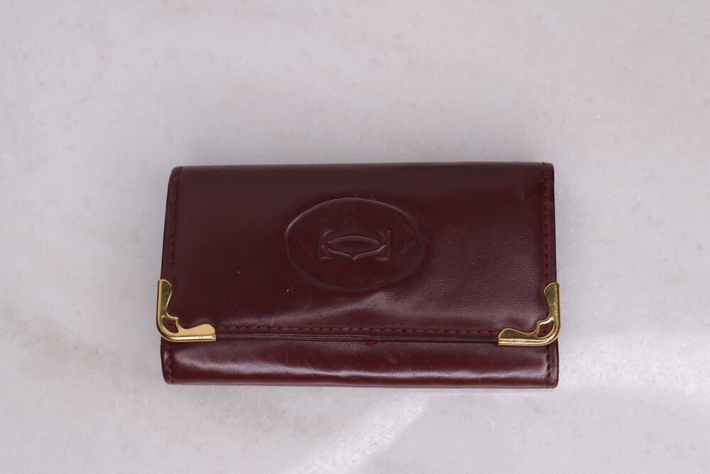 Vintage Cartier Must de Cartier Burgundy Leather 6 Key Holder Case Gold Tone